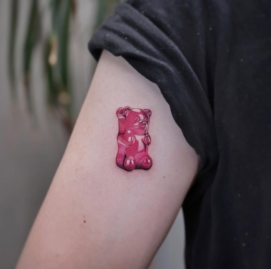 Vibrant gummy bear tattoo embodying fun vibes Tattoo Design