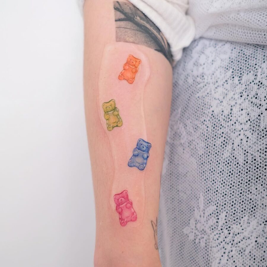 Vibrant gummy bear tattoos for playful vibes Tattoo Design