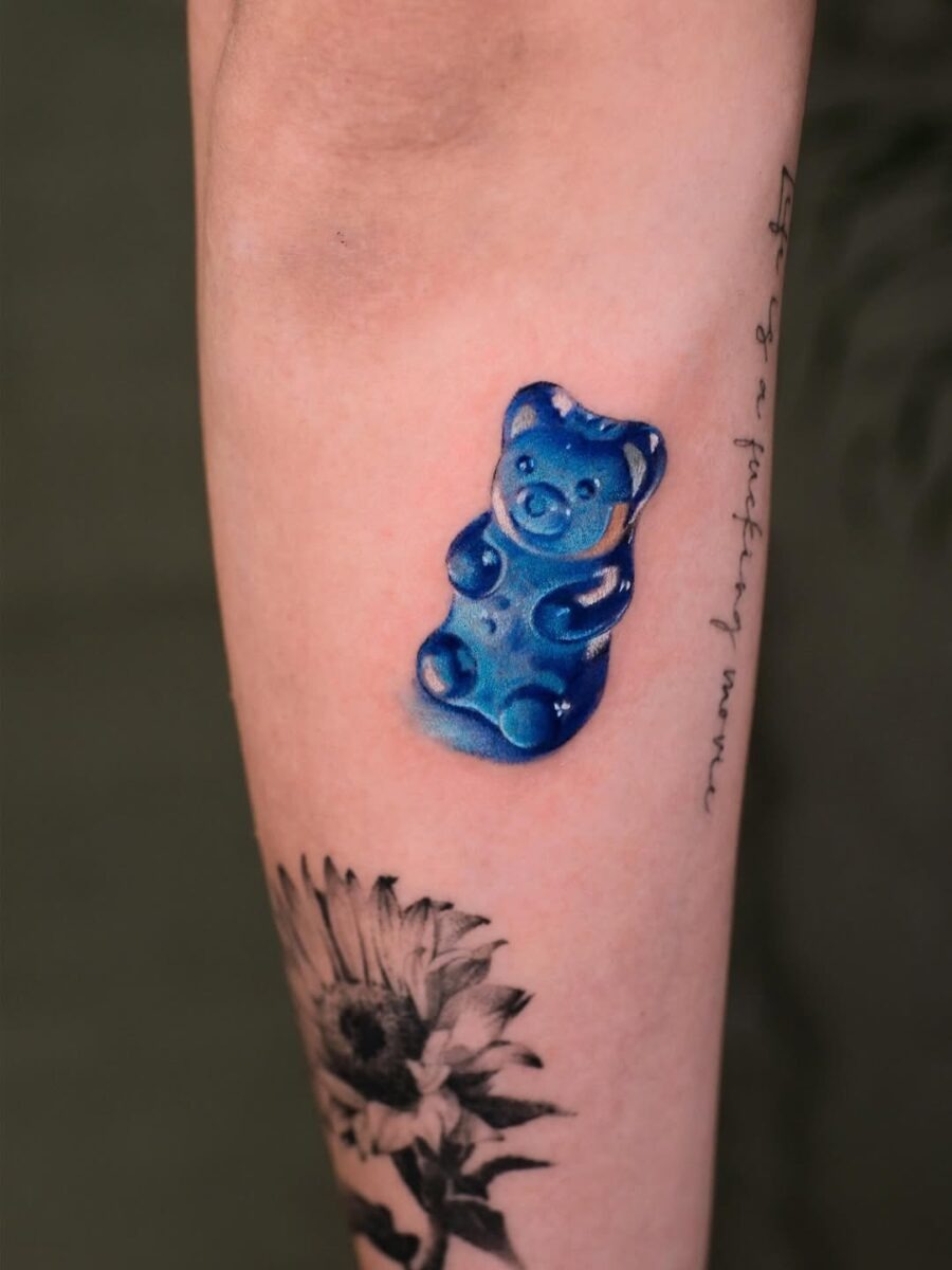 Vibrant Gummy Bear With Artistic Flair Tattoo Design