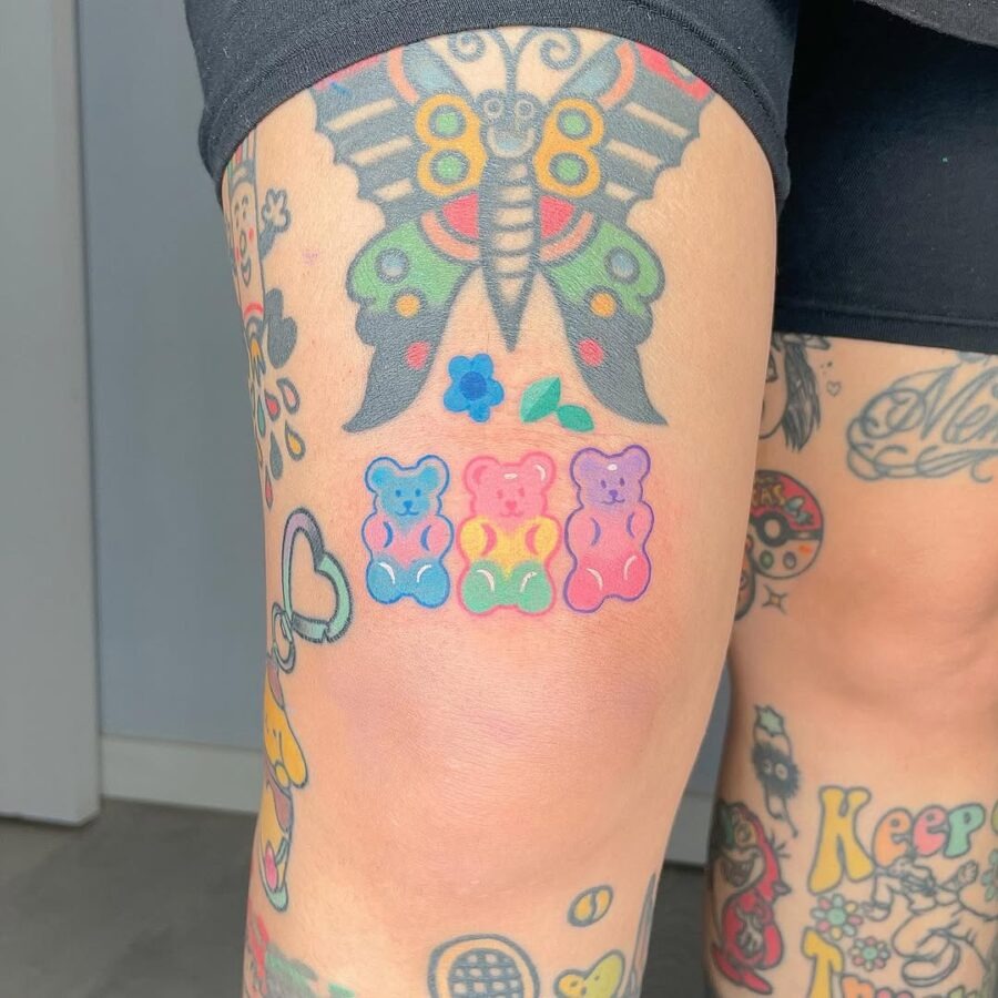 Vibrant gummy bears bring playful charm Tattoo Design