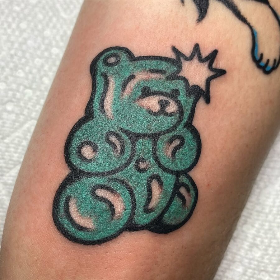Whimsical green gummy bear tattoo design Tattoo Design