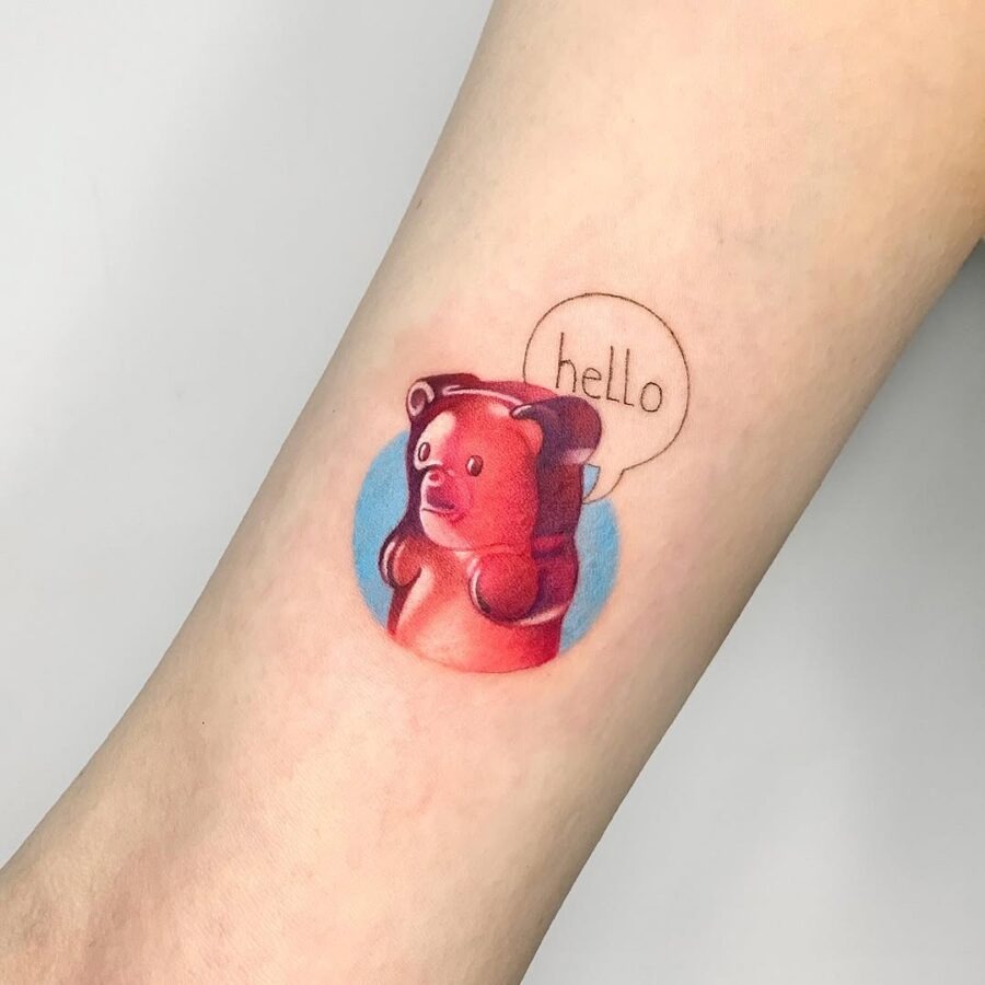 Whimsical gummy bear tattoo radiating charm Tattoo Design