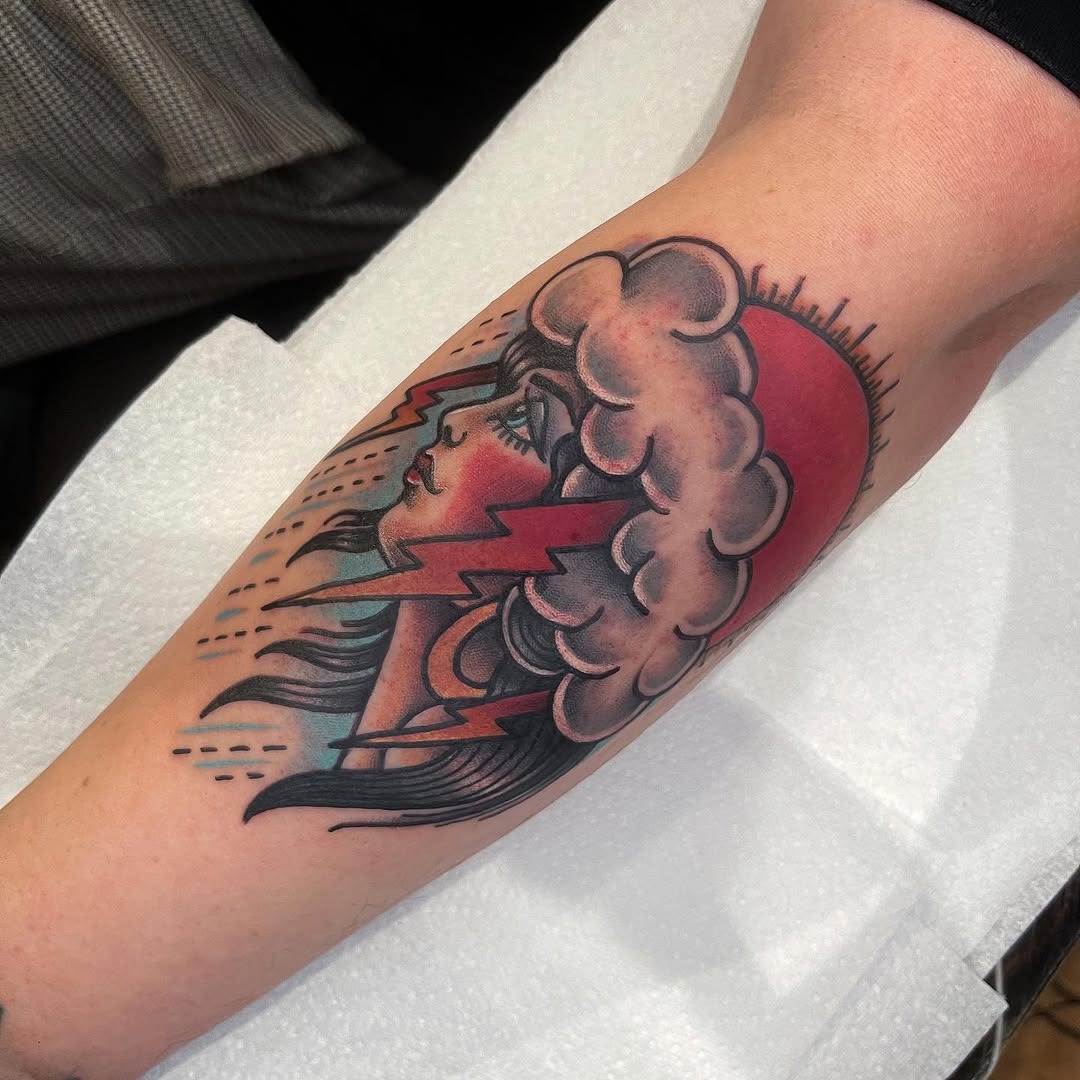 Colorful Gypsy Tattoo of a Woman's Profile Tattoo Design