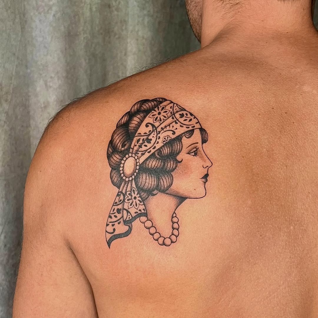 Elegant gypsy woman tattoo showcasing beauty and grace Tattoo Design