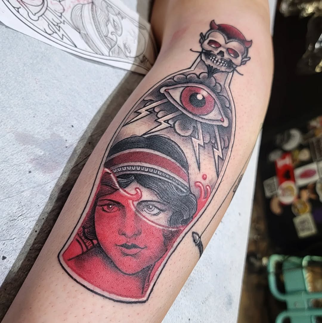Intricate Gypsy Tattoo with Eye and Skull Tattoo Design