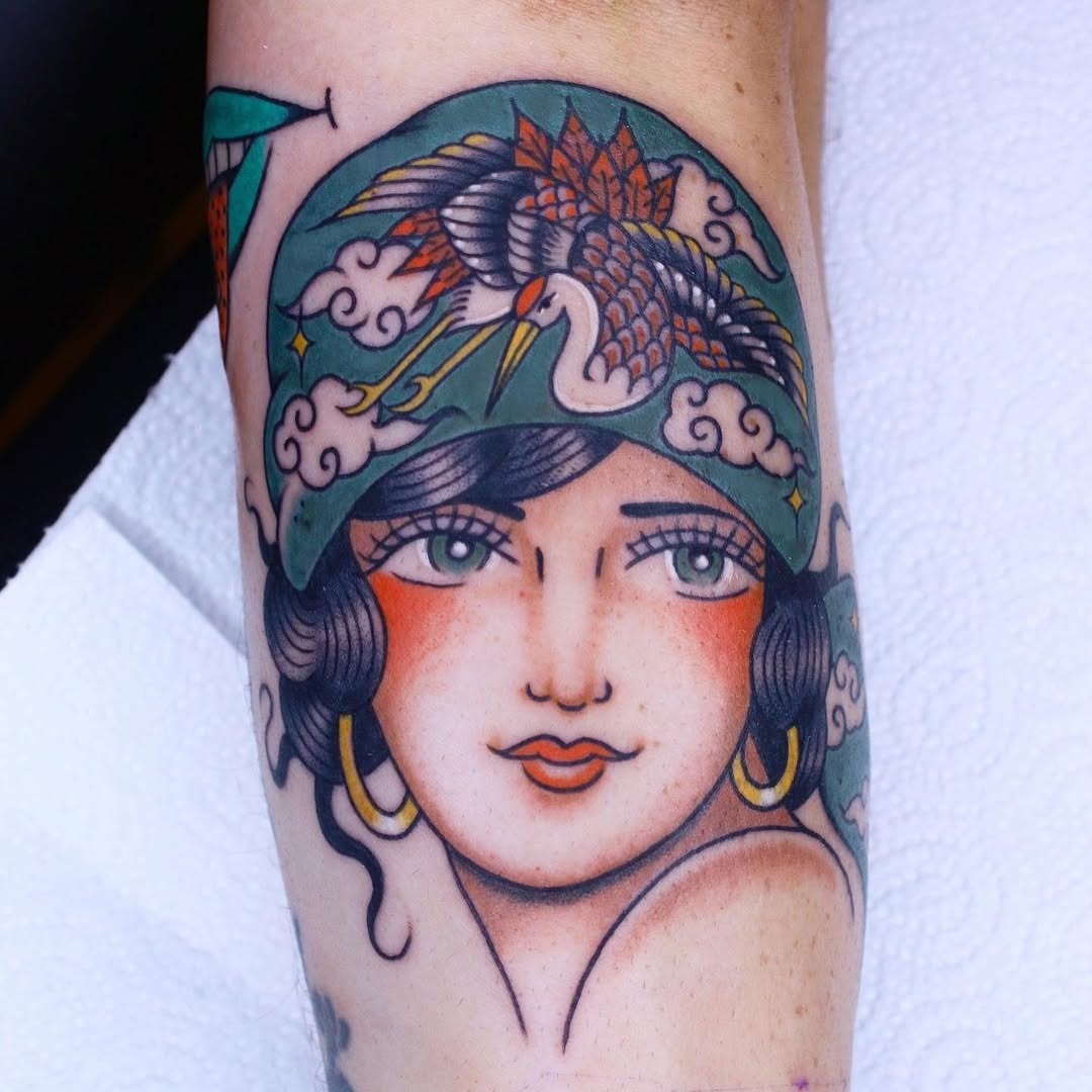 Intricate vintage gypsy girl tattoo design Tattoo Design