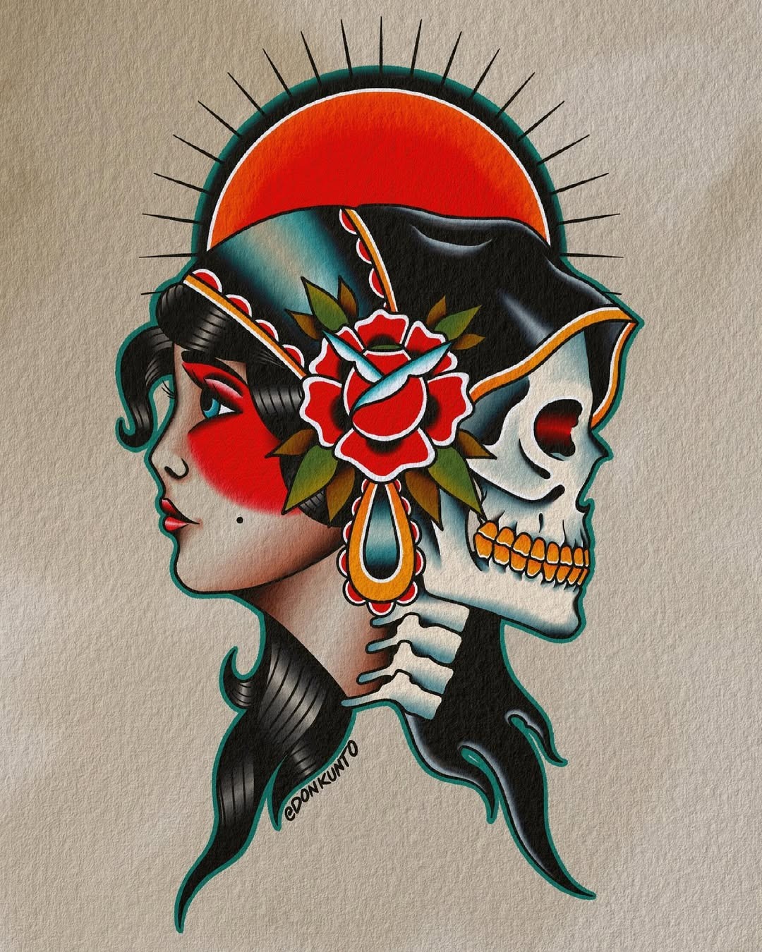 Symbolic fusion of beauty and mortality in tattoos Tattoo Design