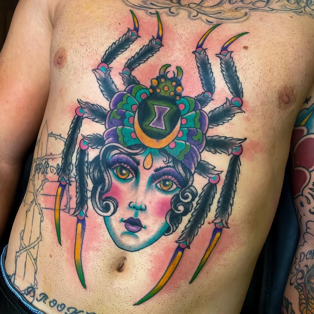 Vibrant Gypsy-Inspired Spider Tattoo Design Tattoo Design