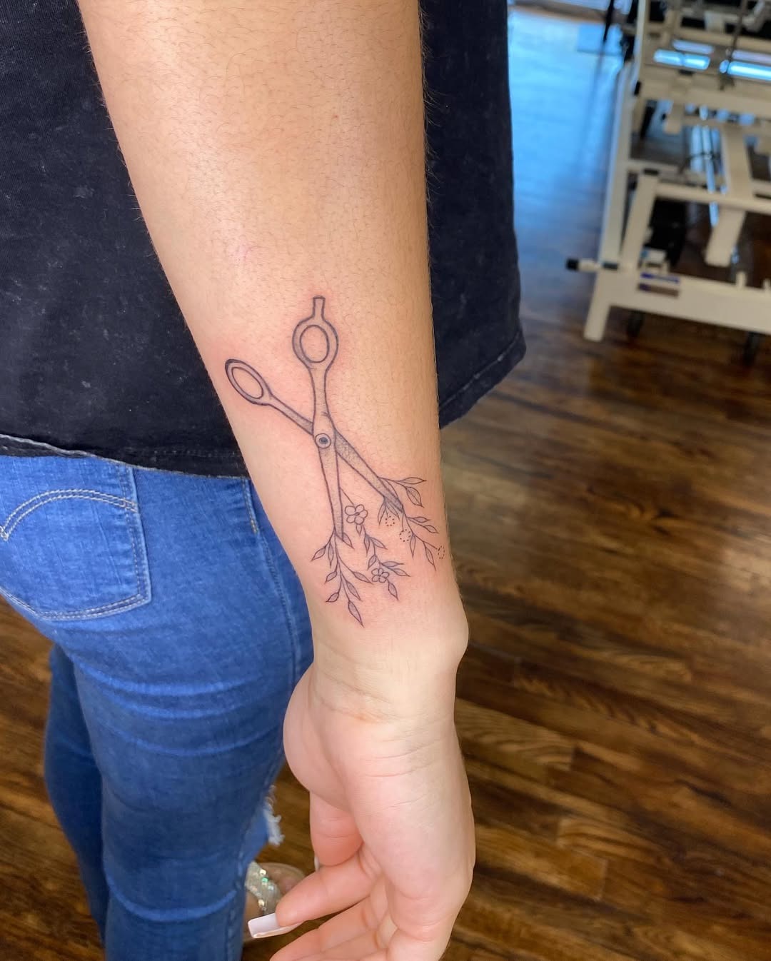 Chic scissors tattoo with floral embellishments Tattoo Design