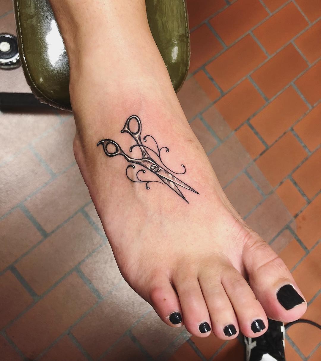 Elegant scissors inked on foot design Tattoo Design