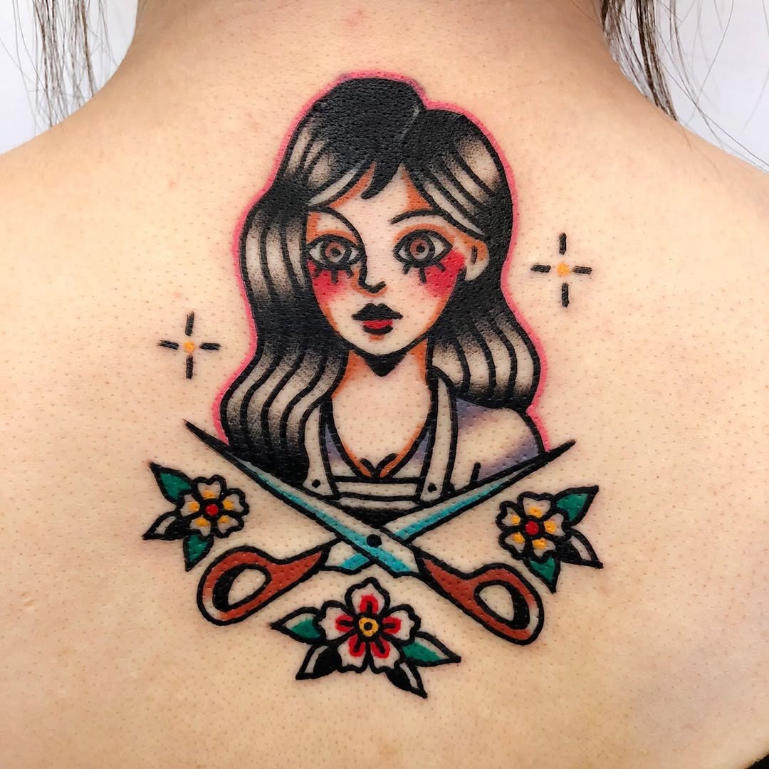 Stylish tattoo merging artistry with hair styling Tattoo Design
