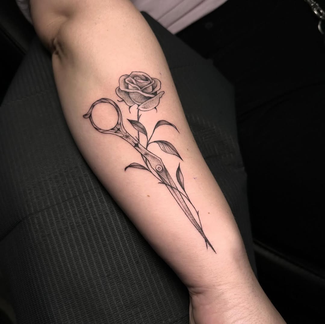 Unique Scissors and Rose Tattoo Design Tattoo Design