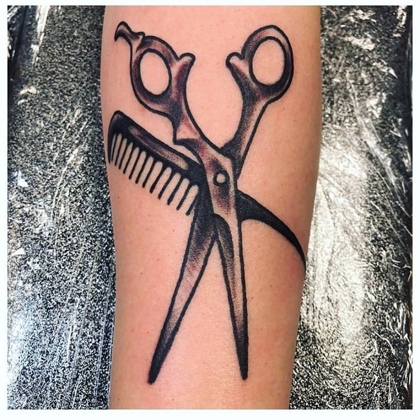 Unique tattoo showcasing stylist tools elegantly Tattoo Design