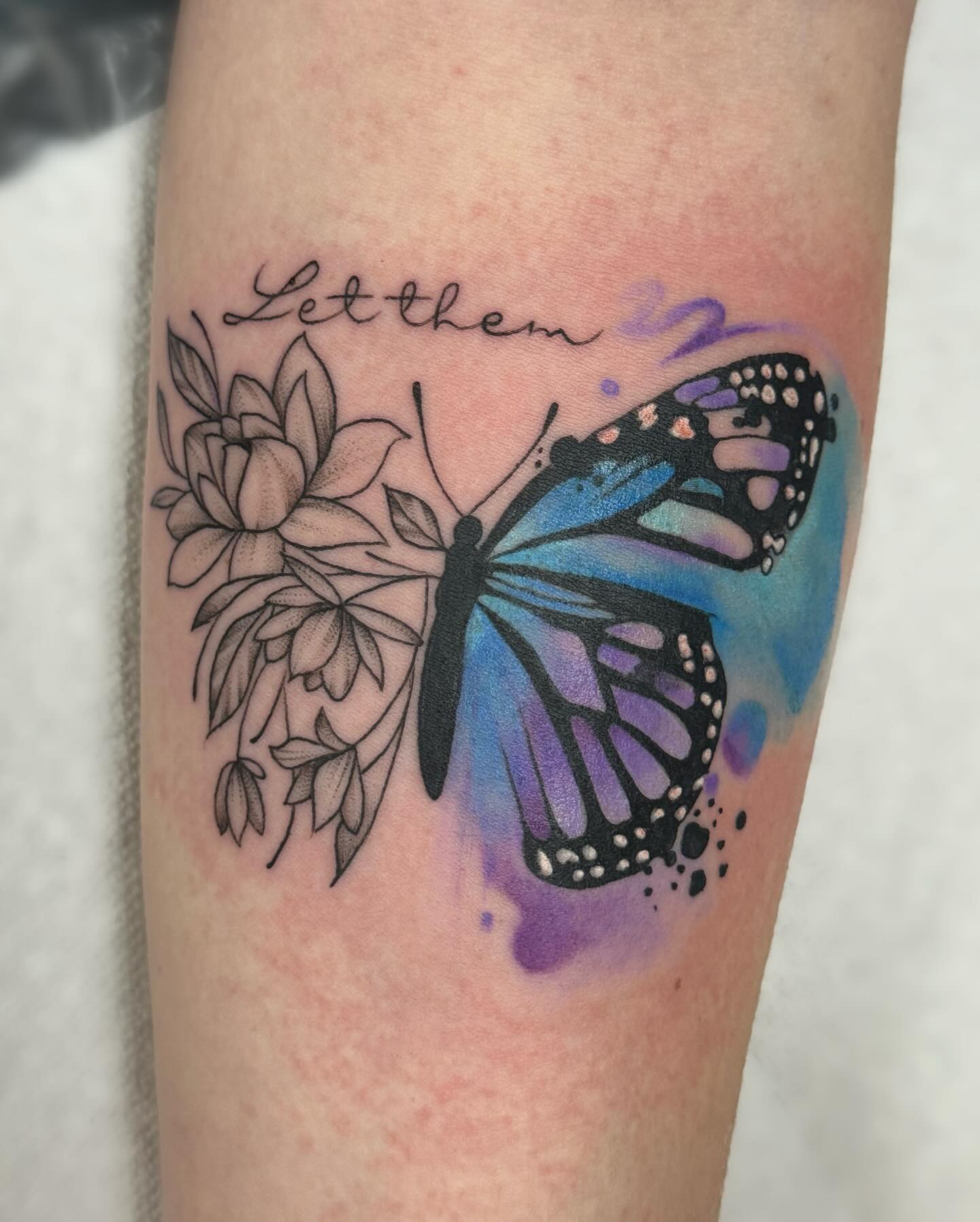 Blue Monarch Half Butterfly Half Flower Tattoo Tattoo Design