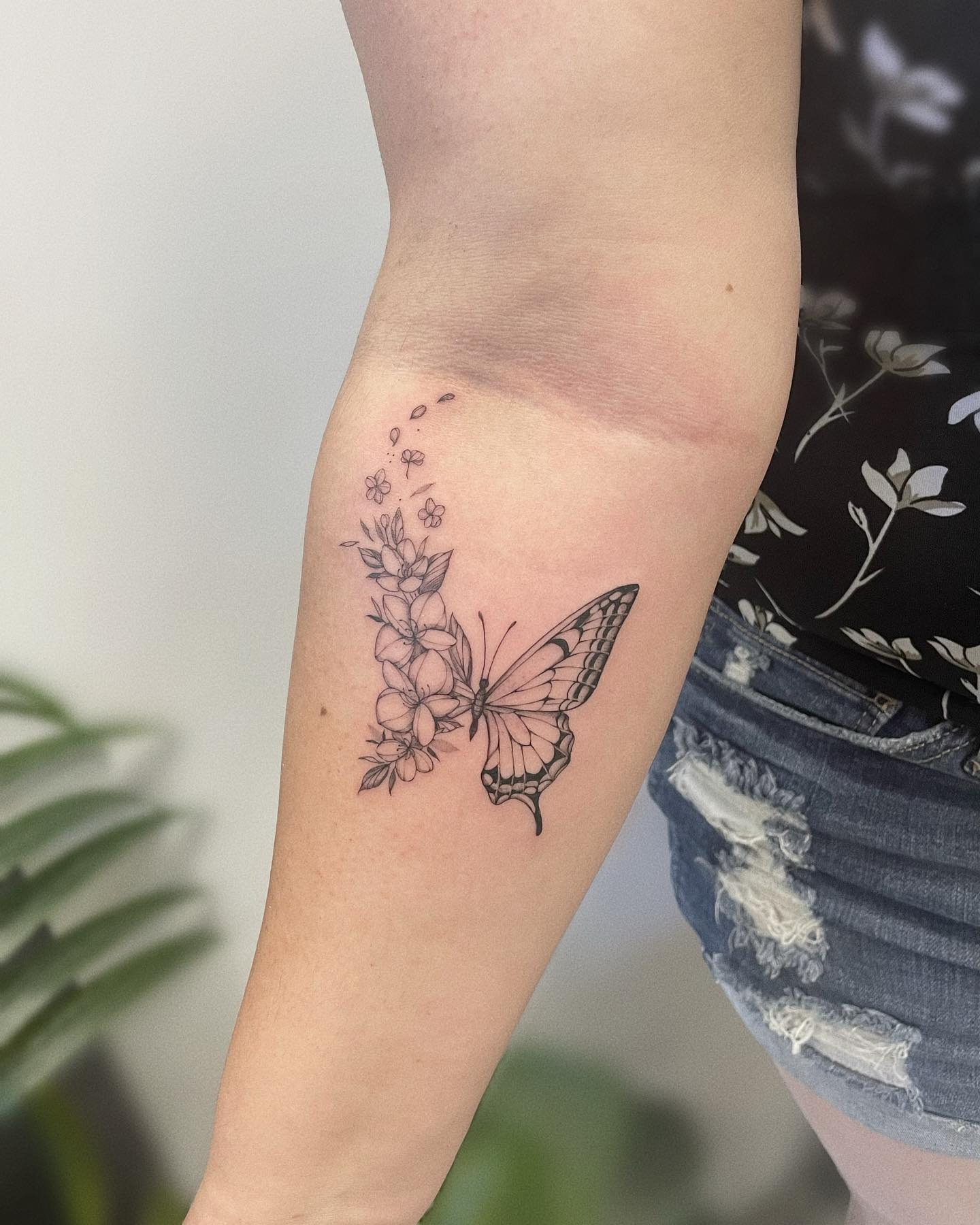 Delicate Half Butterfly Half Flower Tattoo Tattoo Design