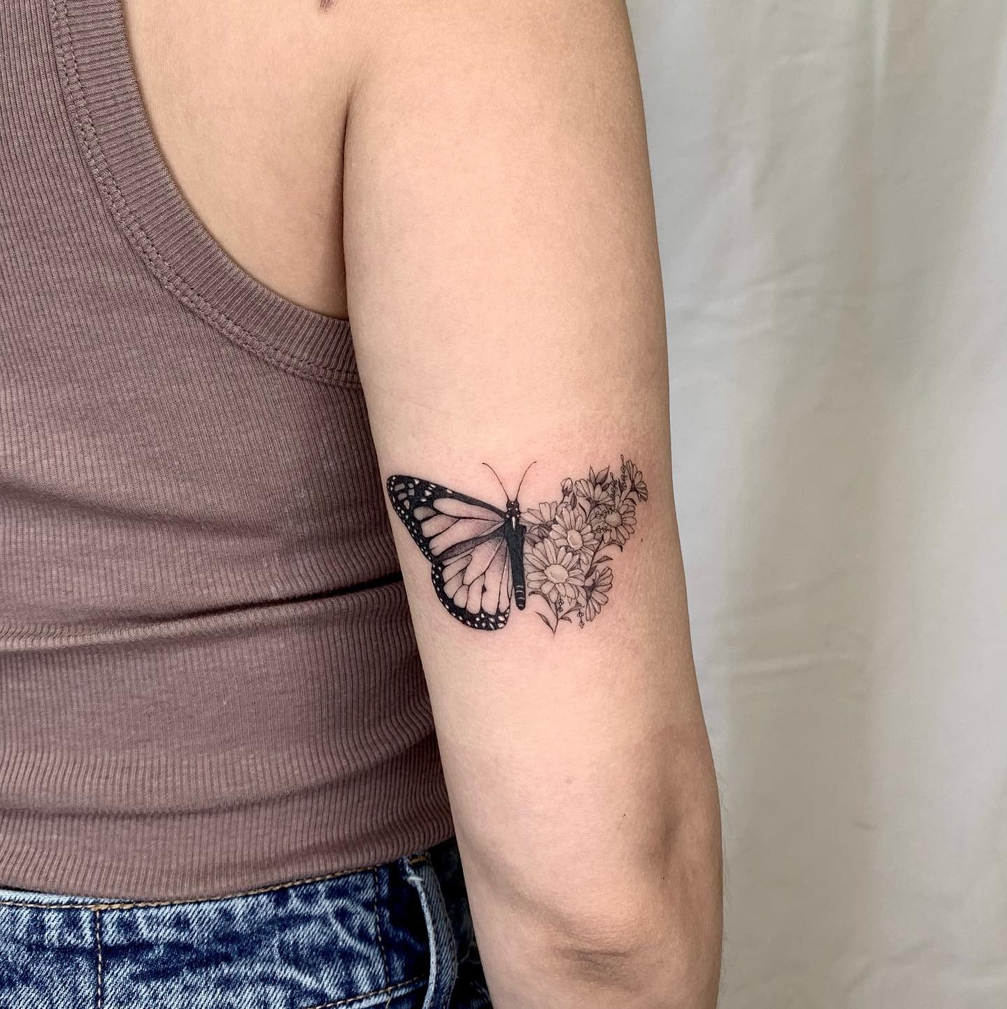 Monarch Half Butterfly Half Daisy Tattoo Tattoo Design