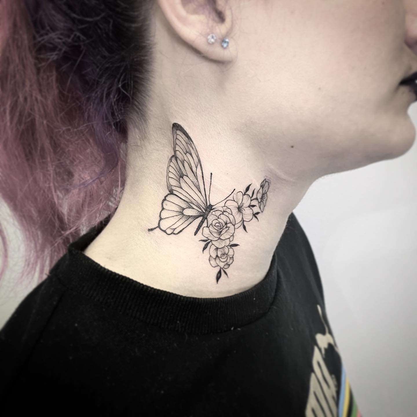 Neck Half Butterfly Half Rose Tattoo Tattoo Design
