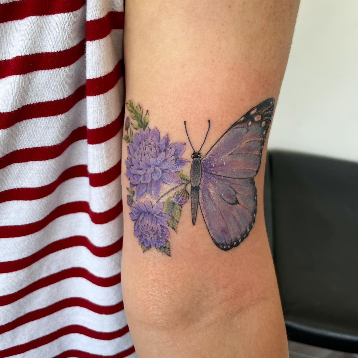 Purple Butterfly and Chrysanthemum Half Flower Tattoo Tattoo Design