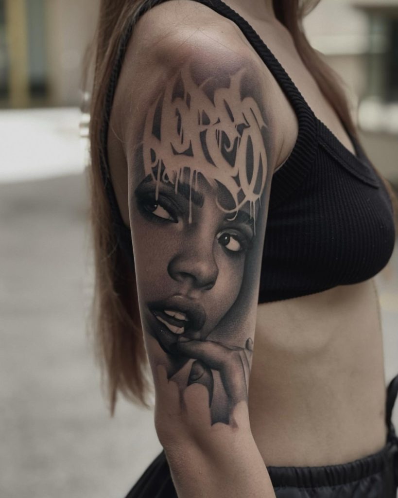 Bold Portrait and Graffiti Art Tattoo Design