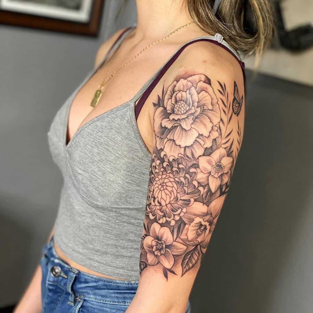 Classic Floral Sleeve Tattoo Design