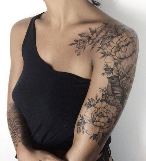 Delicate Florals and Bird Design Tattoo Design