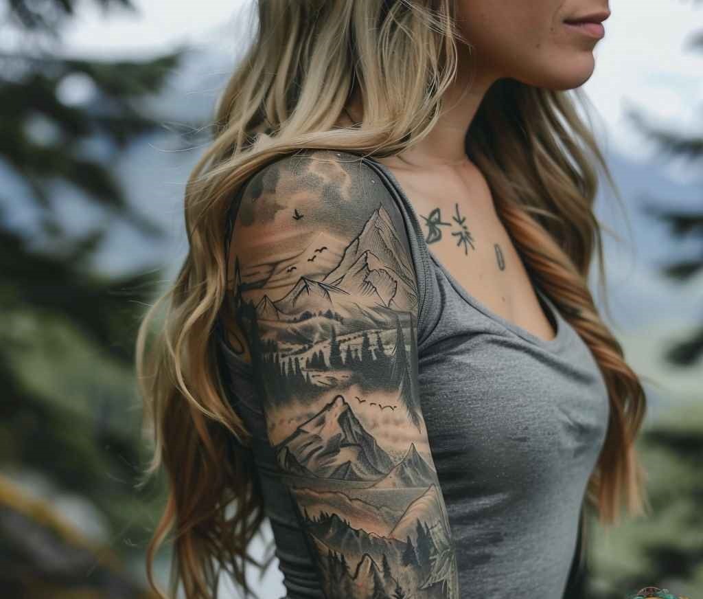 Nature-Inspired Mountain Landscape Tattoo Design