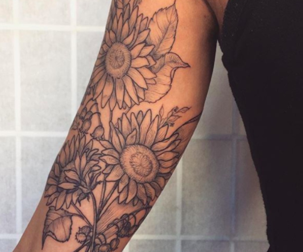 Sunflower Outline with Bold Detailing Tattoo Design