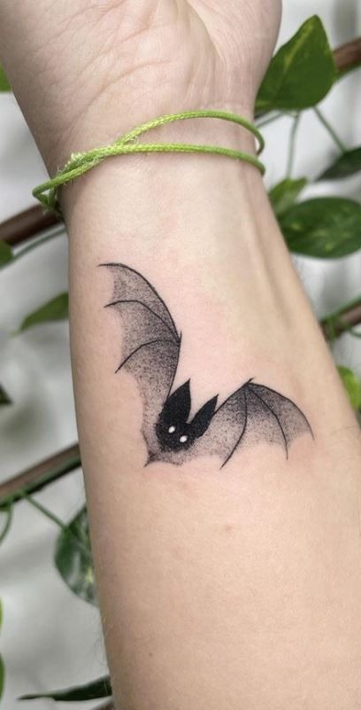 Soft Bat with Dotwork Wings, a tattoo design rendered in clean detailed linework.