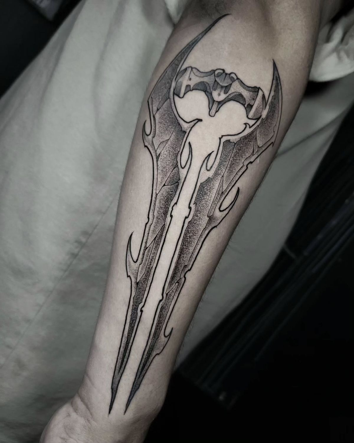 Blackwork Energy Sword Silhouette Tattoo Design