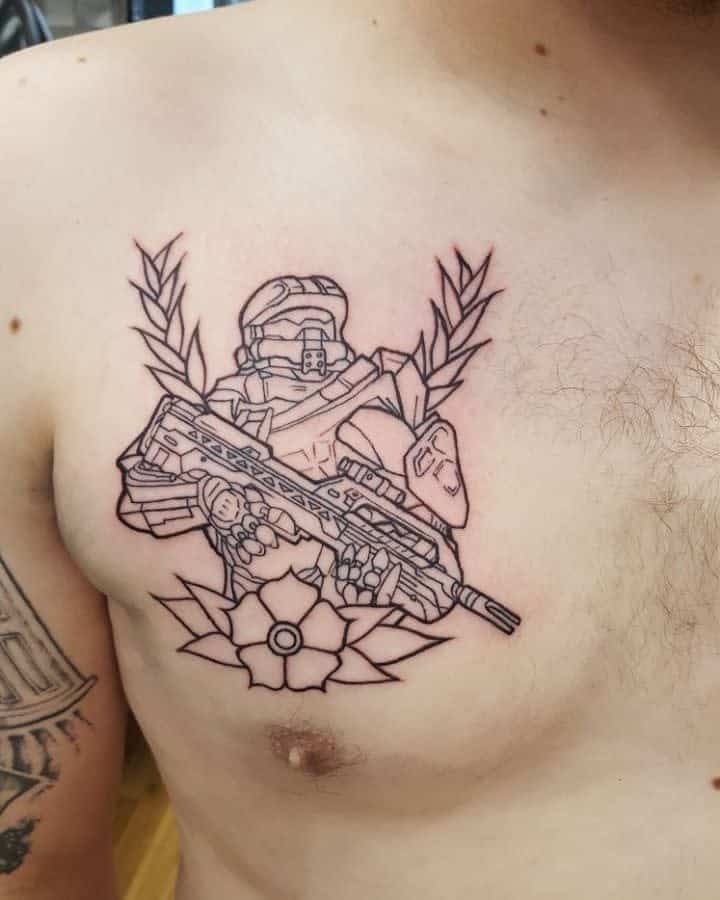 Laurel-Crowned Spartan Chest Piece Tattoo Design