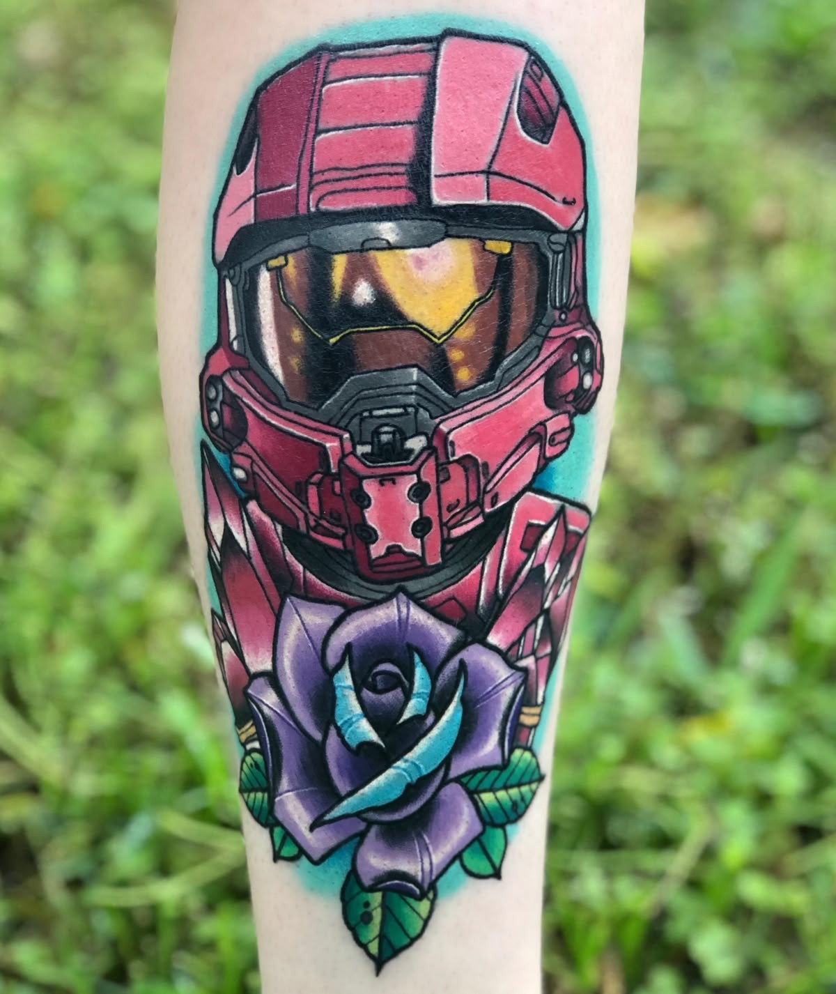 Pink Spartan with Purple Rose Tattoo Design