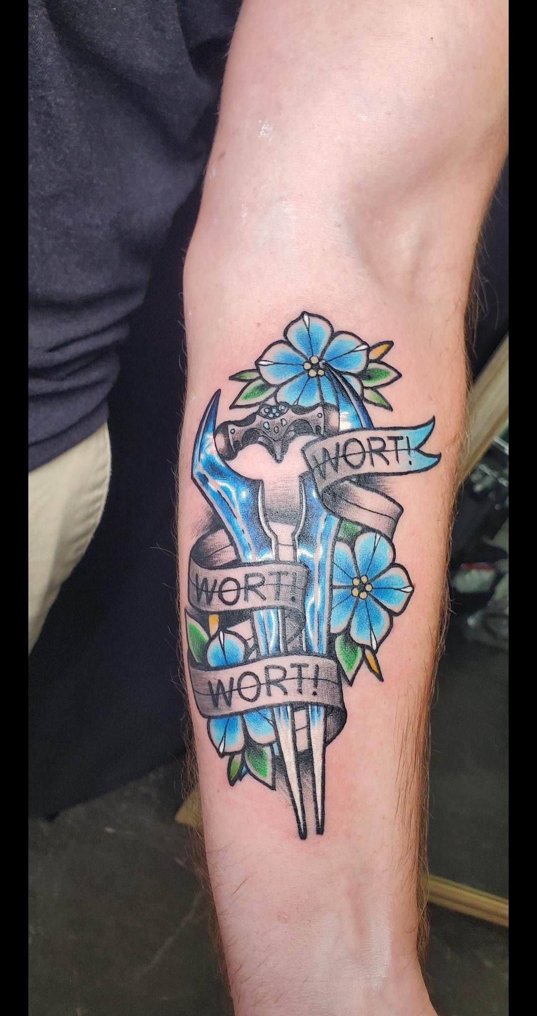 Playful “Wort! Wort! Wort!” Sword Tattoo Tattoo Design