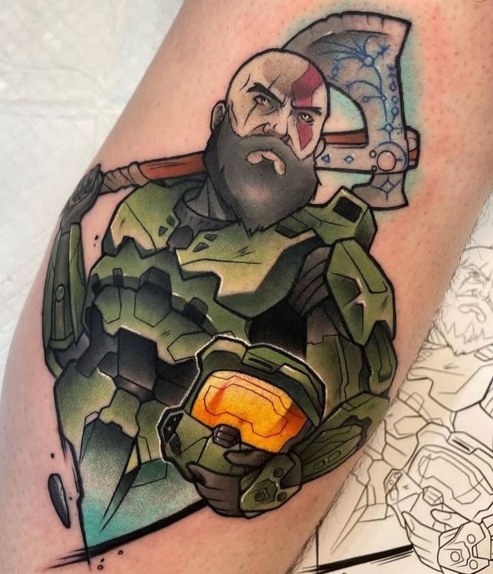 Spartan Meets God of War Mash-Up Tattoo Design