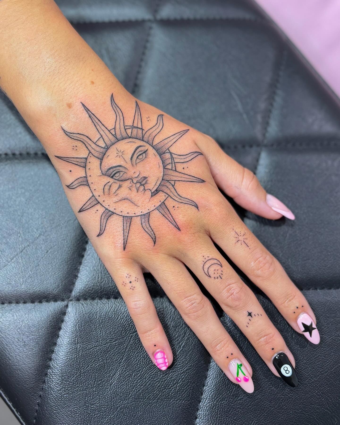 Dotwork Floral Skull Hand Tattoo Design