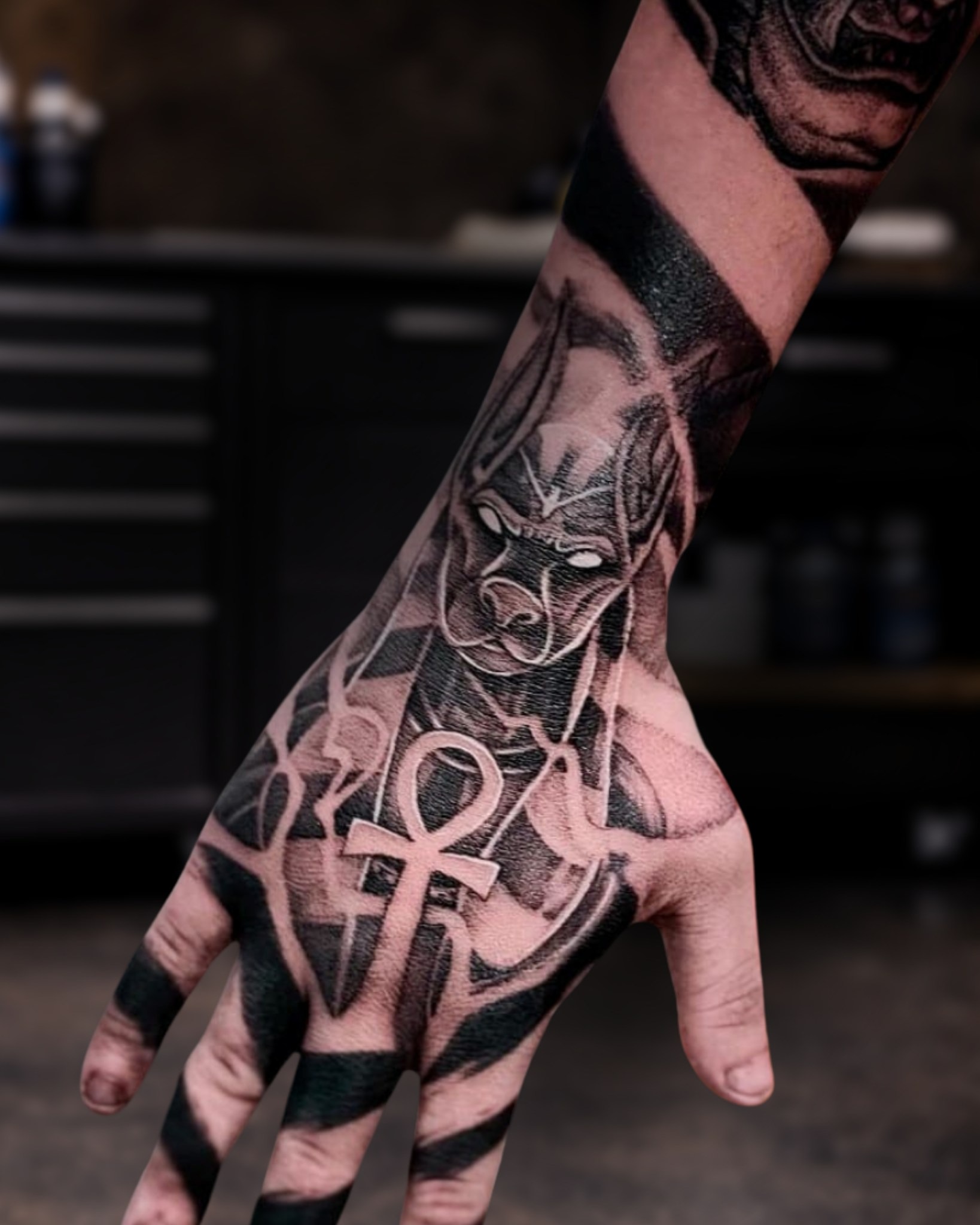 Edgy Darkwork Hand and Finger Sleeve Design