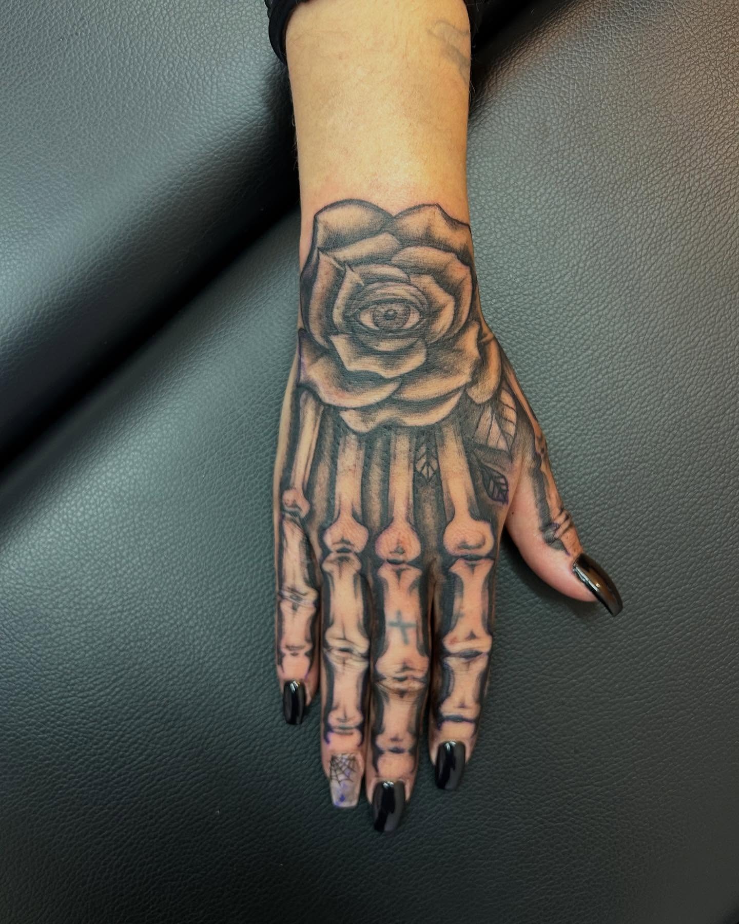 Ornamental Filigree Hand and Finger Tattoo Design