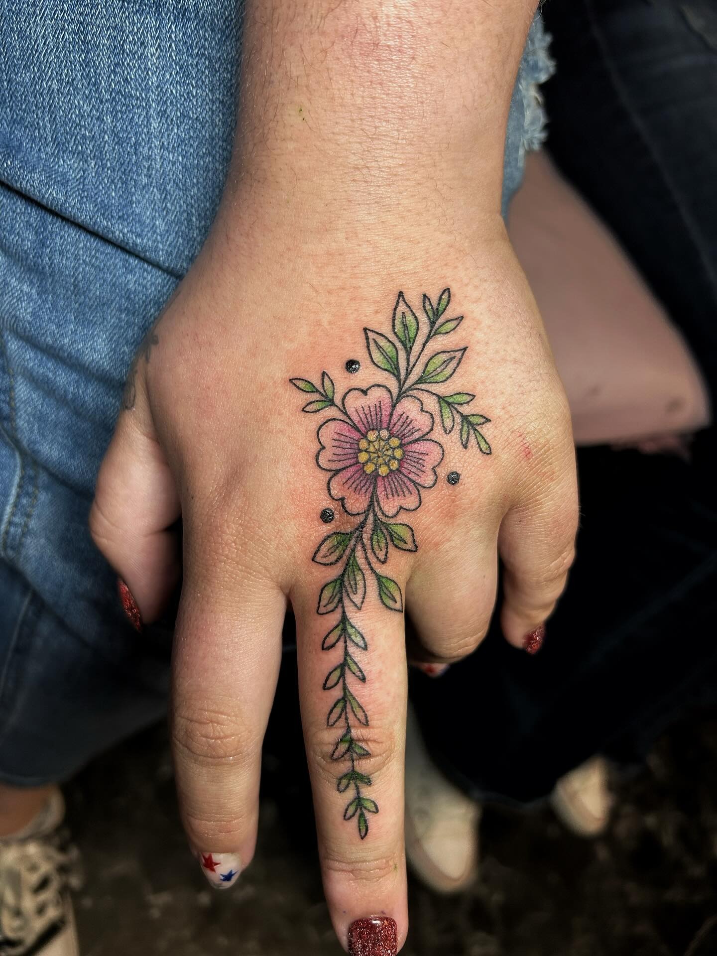 Spiderweb Leaf Hand and Finger Tattoo Design