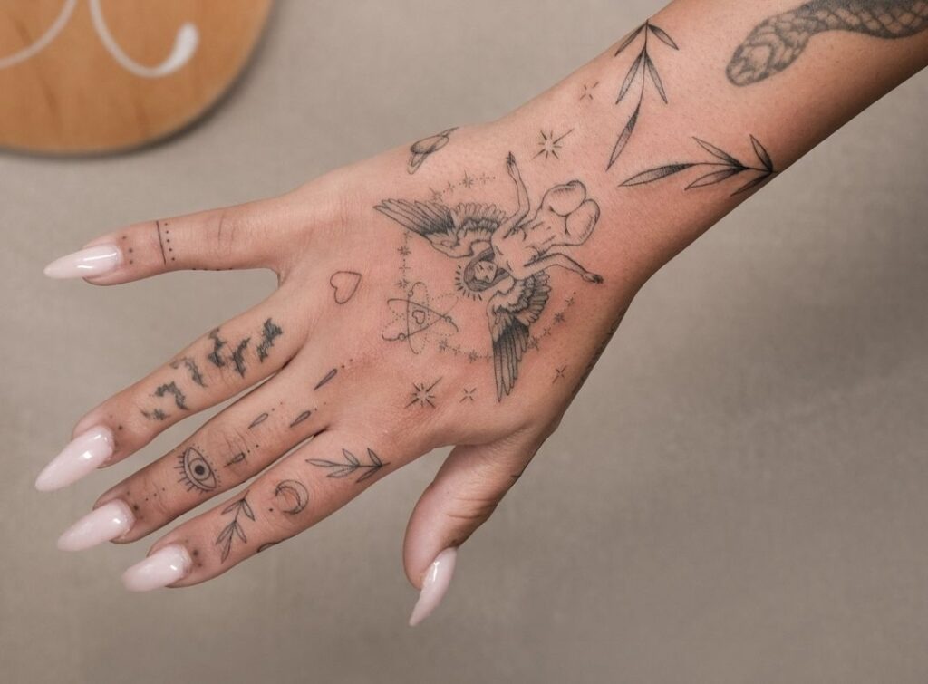 Angel, Eye, and Celestial Hand Tattoo Design Tattoo Design