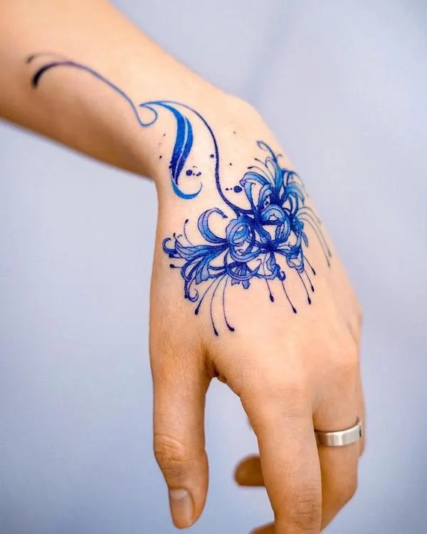 Blue Floral Hand Tattoo Design Tattoo Design