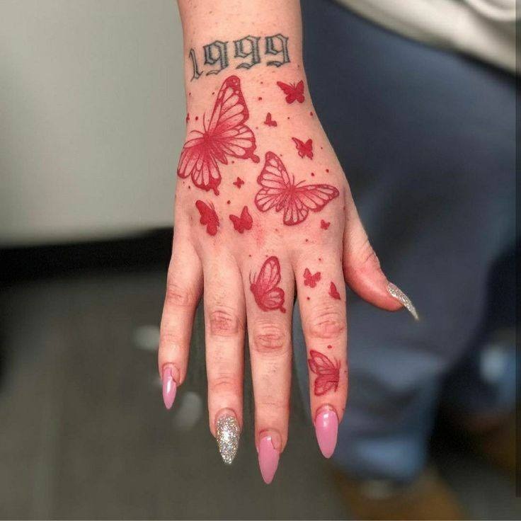 Butterfly Red Hand Tattoo Design Tattoo Design