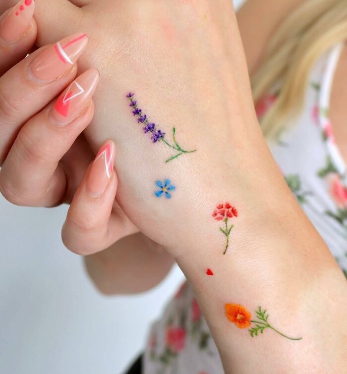 Colorful Floral with Botanical Design Tattoo Design