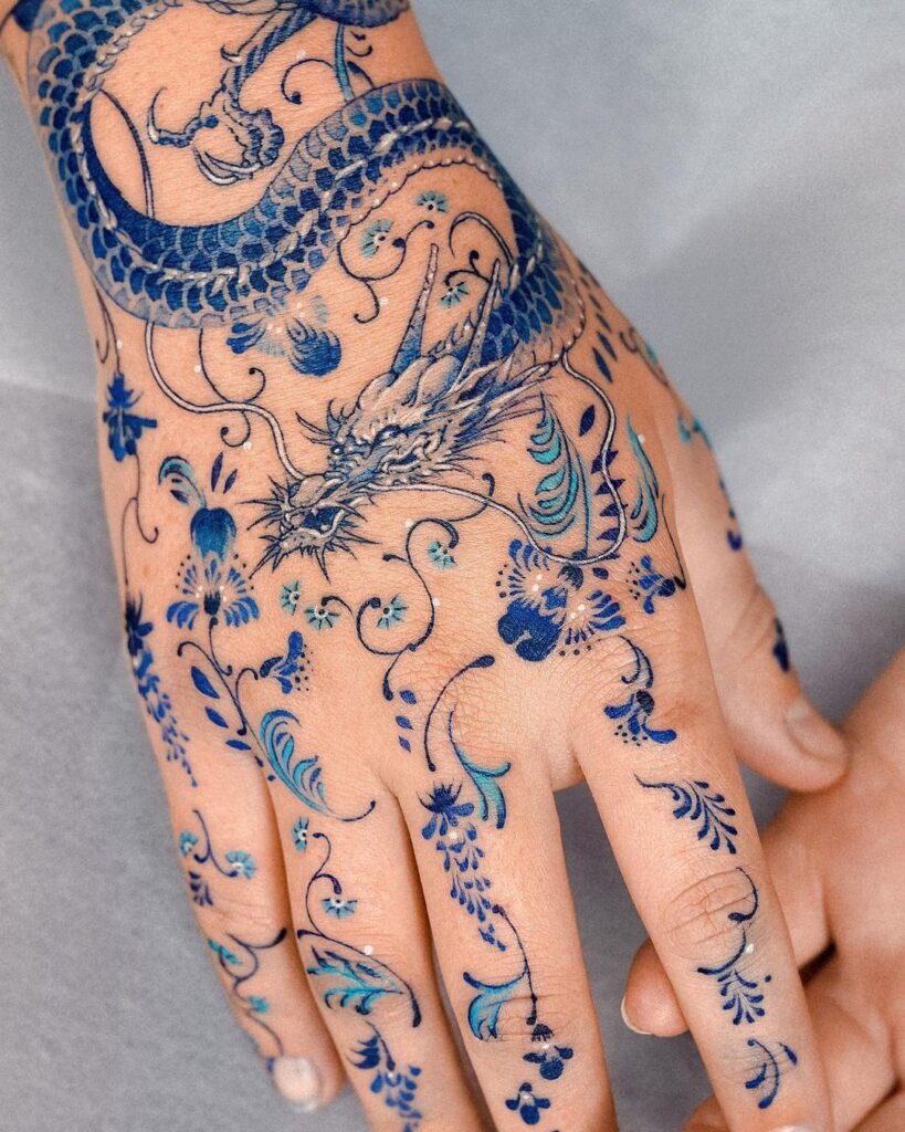 Intricate Blue Dragon Hand Tattoo Design Tattoo Design