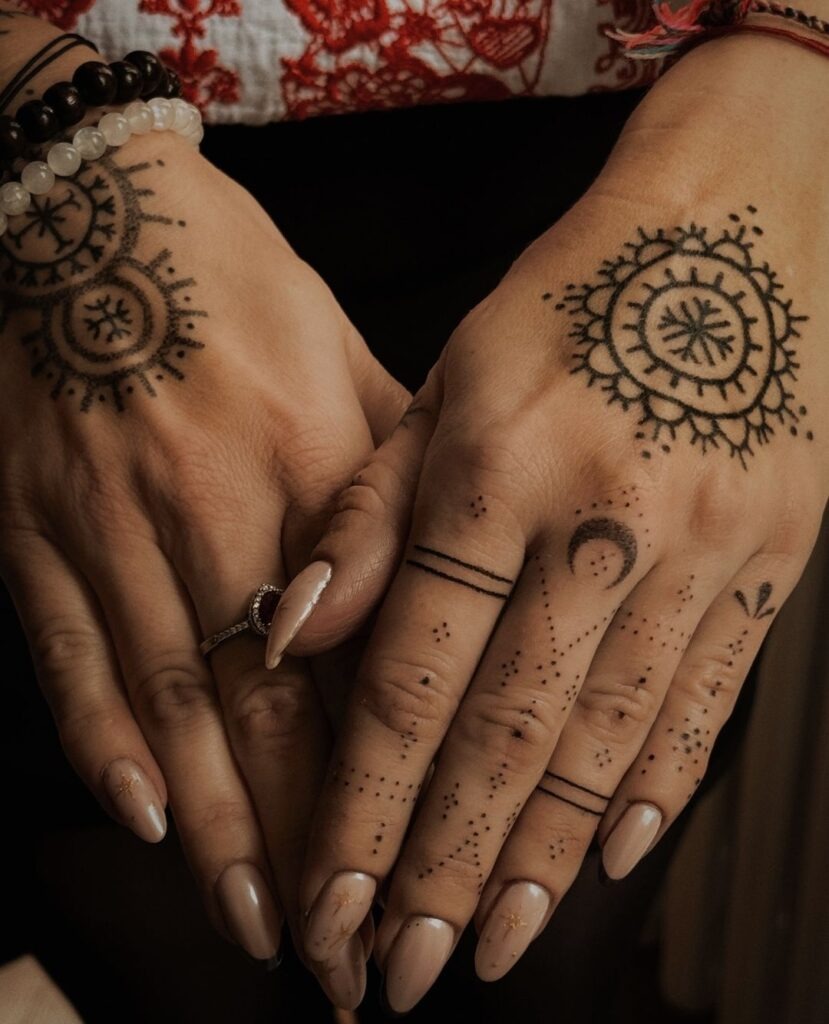 Mandala Sun and Moon Hand Tattoo Design Tattoo Design