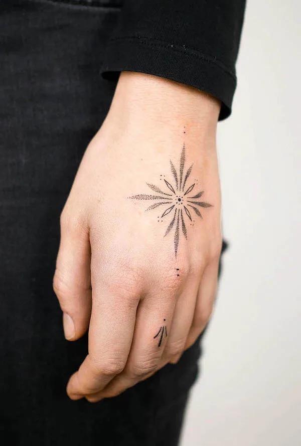 Minimalistic Starburst Ornament Hand Tattoo Design Tattoo Design