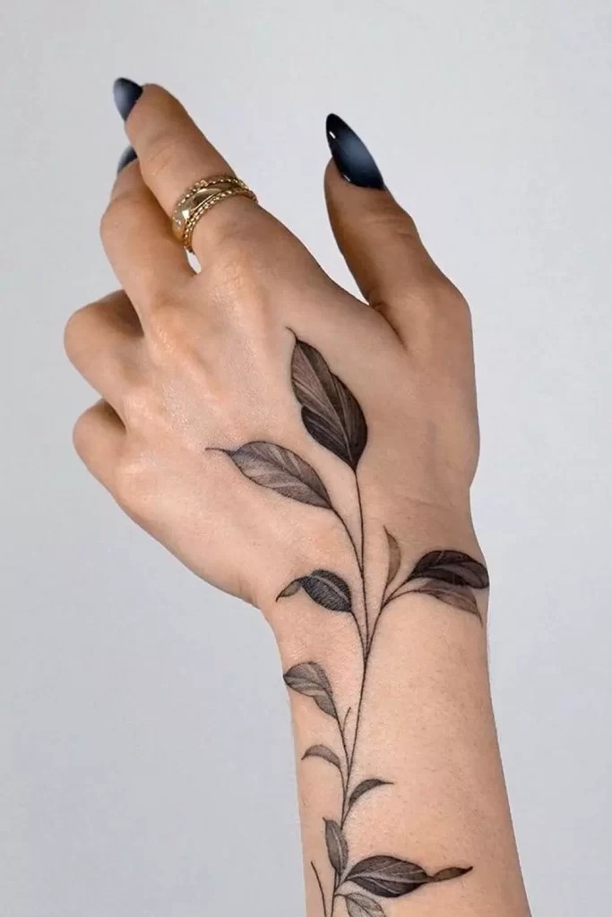 Nature-Inspired Leaf Hand Tattoo Tattoo Design