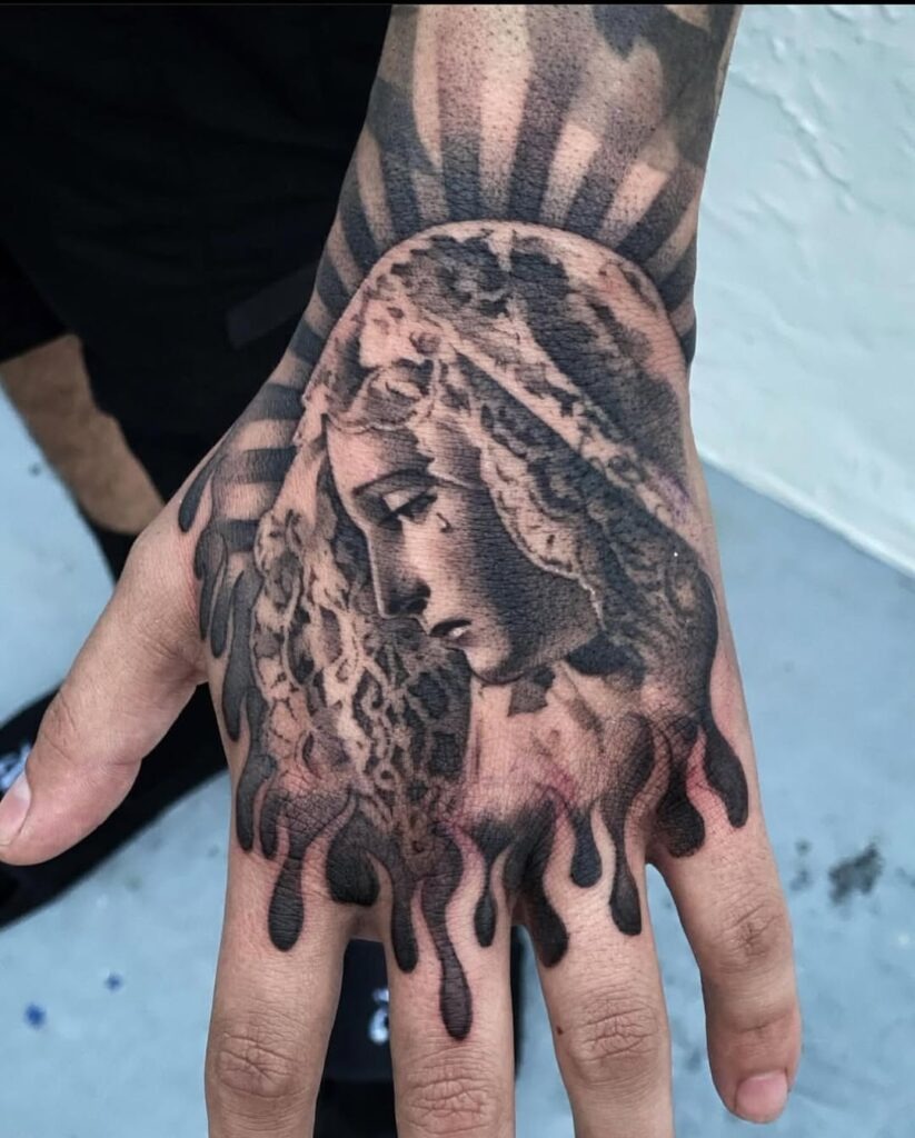 Sacred Religious Portrait Hand Tattoo Design Tattoo Design