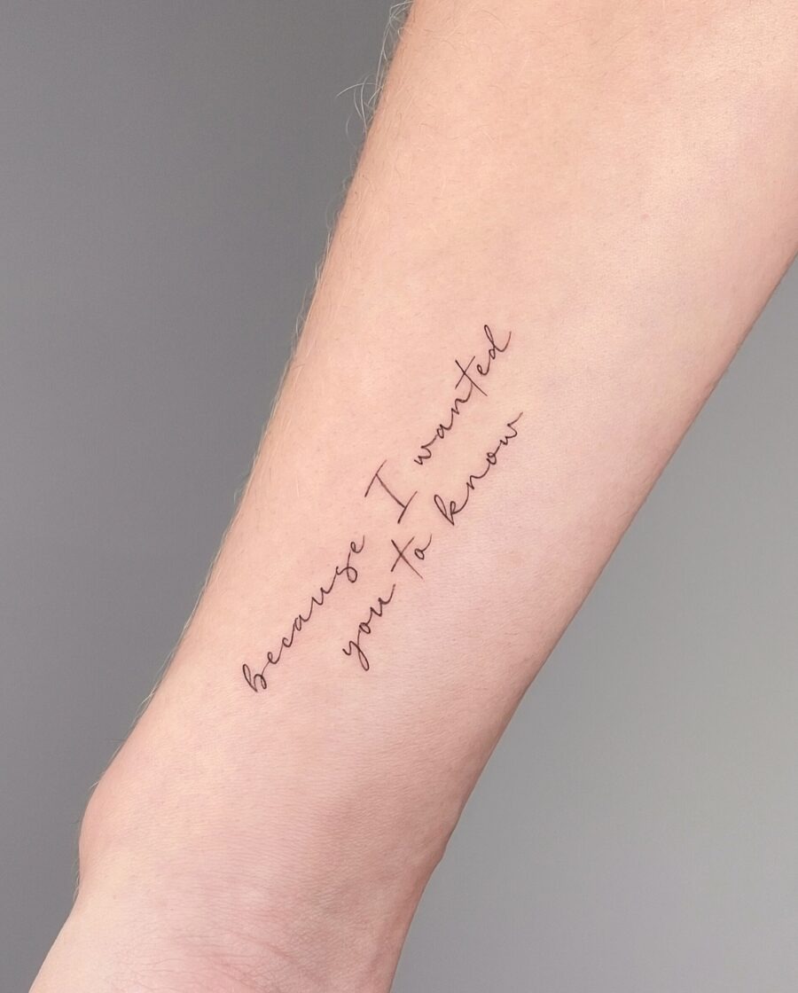 Delicate handwriting tattoo with a heartfelt message Tattoo Design
