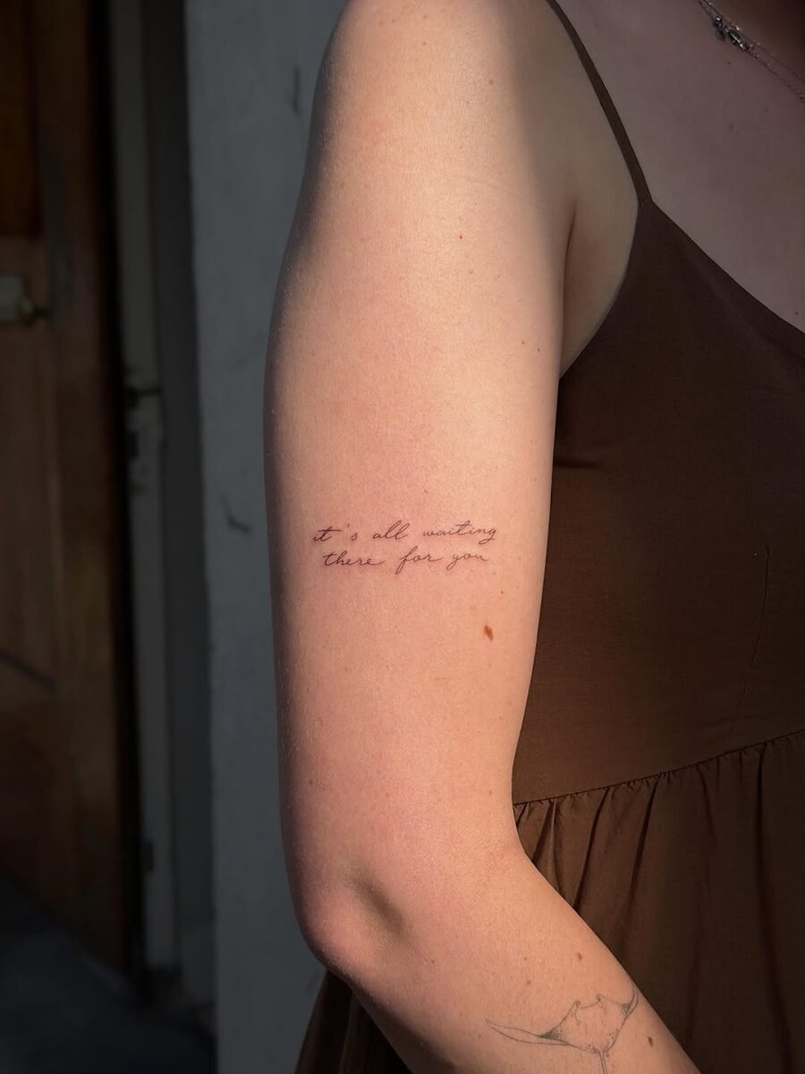 Elegant handwriting tattoo with heartfelt message Tattoo Design
