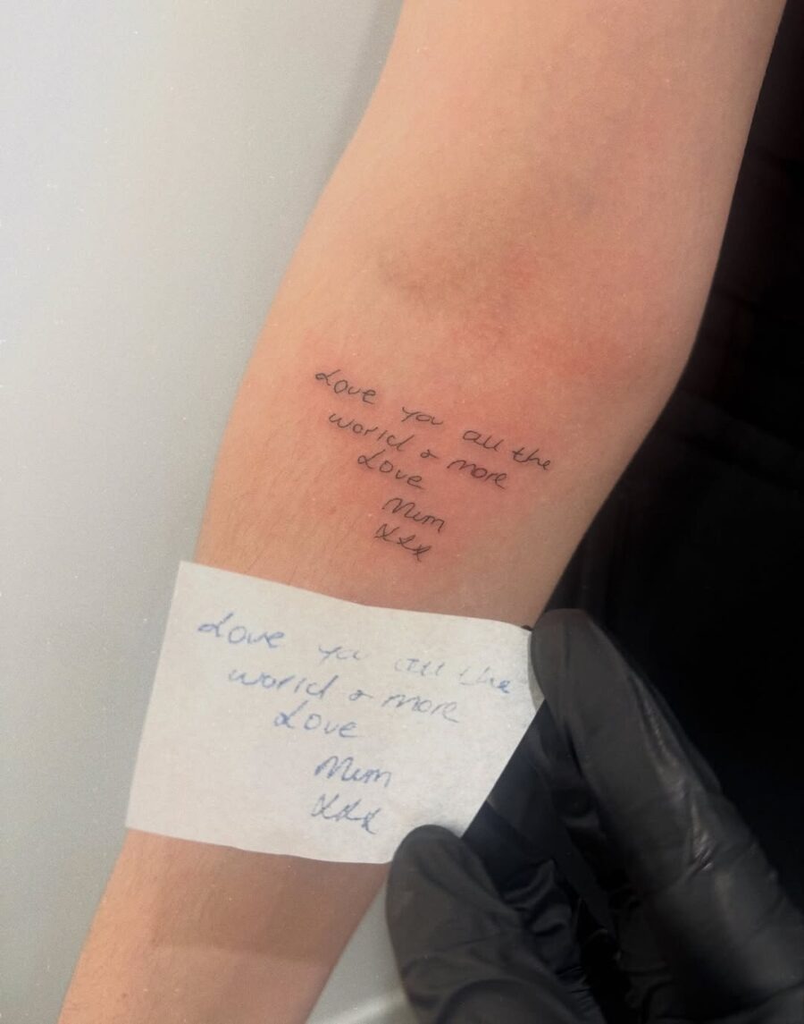Elegant handwritten love tattoo from mother Tattoo Design