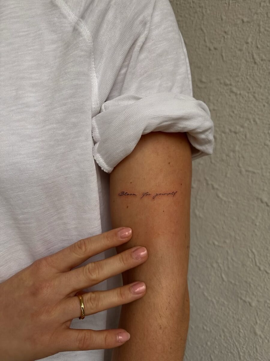 Inspirational handwriting tattoo on the arm Tattoo Design